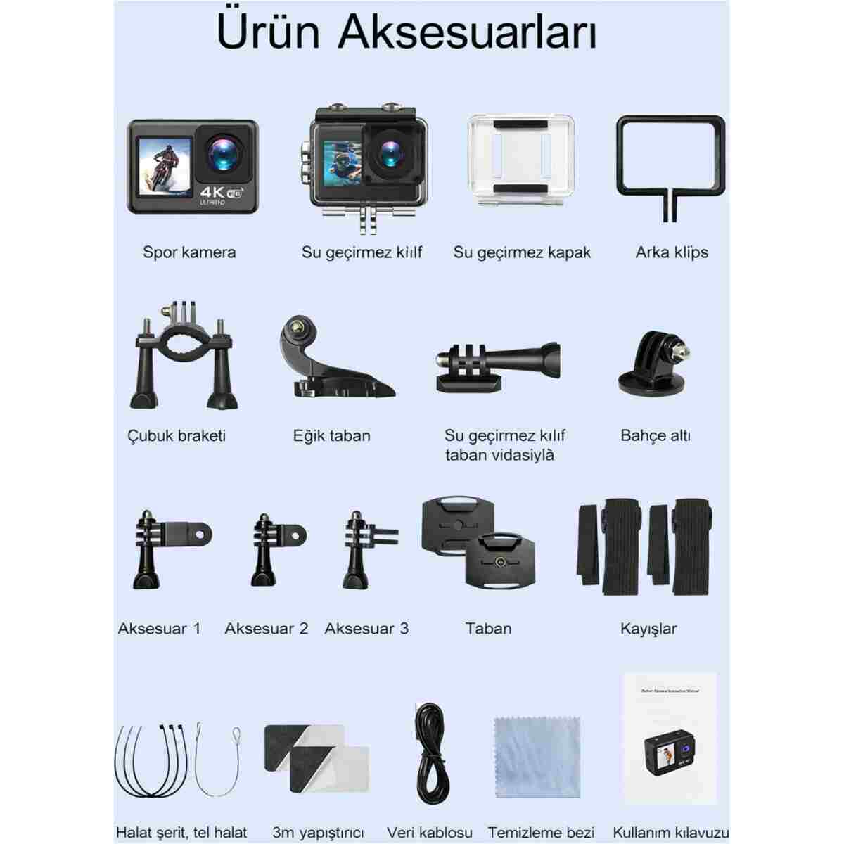 TARÇIN 4K Ultra HD WiFi Aksiyon Kamera | 20MP | 20 Parça Aksesuar | 170° Geniş Açı | Su Geçirmez Kılıf - Görsel 9
