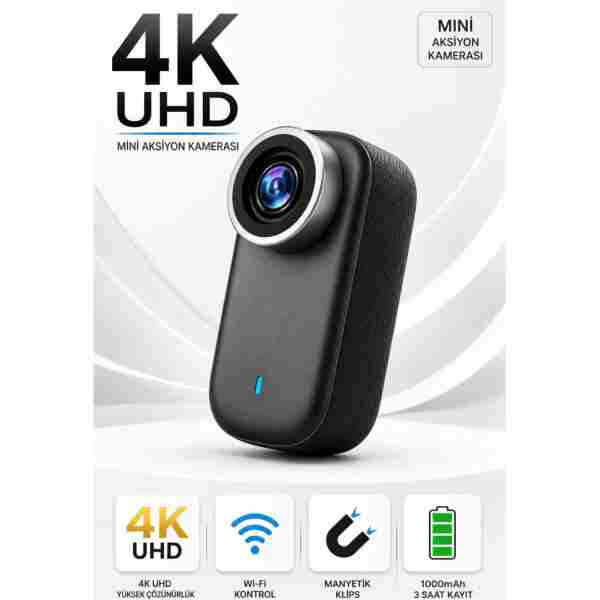 Omaze 4K UHD Mini Aksiyon Kamerası WiFi Bağlantılı Manyetik Klipsli Giyilebilir Body Cam Spor ve Vlog Kamerası