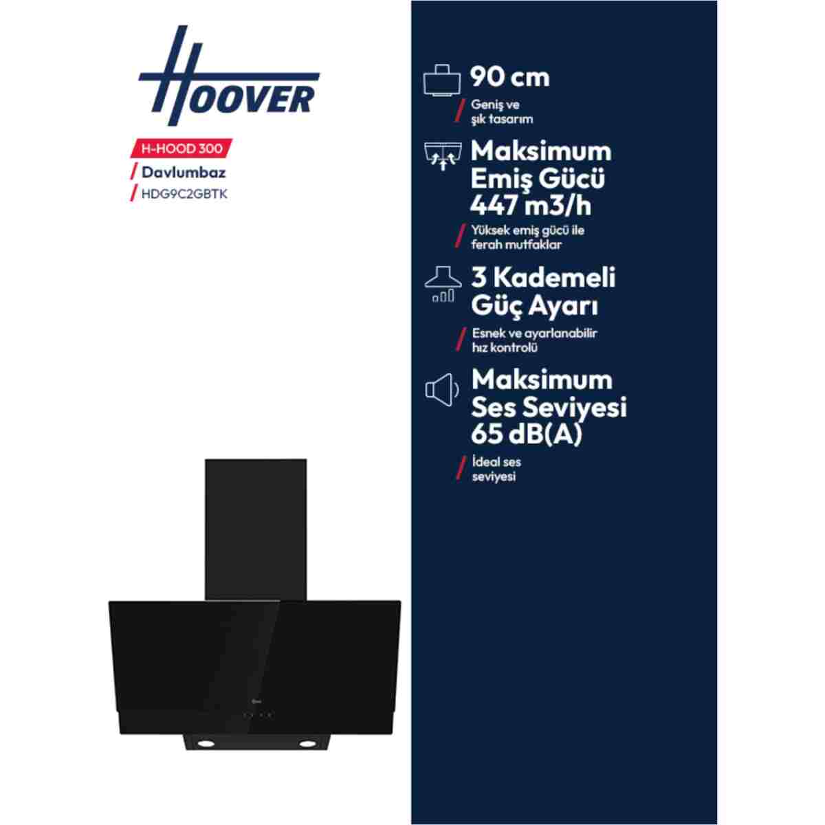 Hoover HDG9C2GBTK 90 cm Siyah Davlumbaz - Görsel 3
