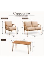 UFUK HOME Cappuccino 211 Masalı Bej Fermuarlı Bahçe Balkon Takımı,Cafe-Metal Kanepe Koltuk Takımı - Görsel 3