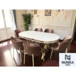 NUNKA HOME Arya Gold Line Cappuccino Serisi +6 Sandalyeli Mdf Lak Panel Beyaz Masa Takımı