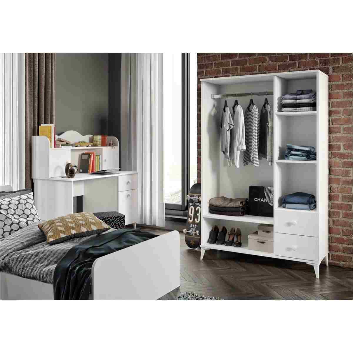 KZNMOB HOME Akasya Modern Genç Odası Takımı Beyaz - 4 Parçalı Ve Tamamı 1. Kalite Mdf - Görsel 4