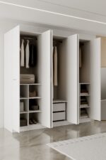 AEKA AE-2191 Hisar Beyaz/Beyaz Aynalı 6 Kapaklı Çok Bölmeli Askılı ve Raflı Geniş Hacimli Gardırop 210x210 cm - Görsel 6