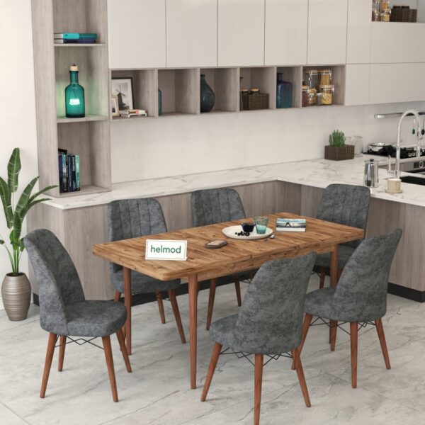 HELMOD 6 Kişilik Açılır Masa Sandalye Takımı Mutfak Masası Takımı Salon Masası Yemek Masası Takımı