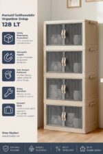 Kitchen Life 4'lü Portatif Istiflenebilir Organizer Mıknatıslı Kapaklı Dolap - Sert Plastik Mutfak Banyo Dolabı - Görsel 8