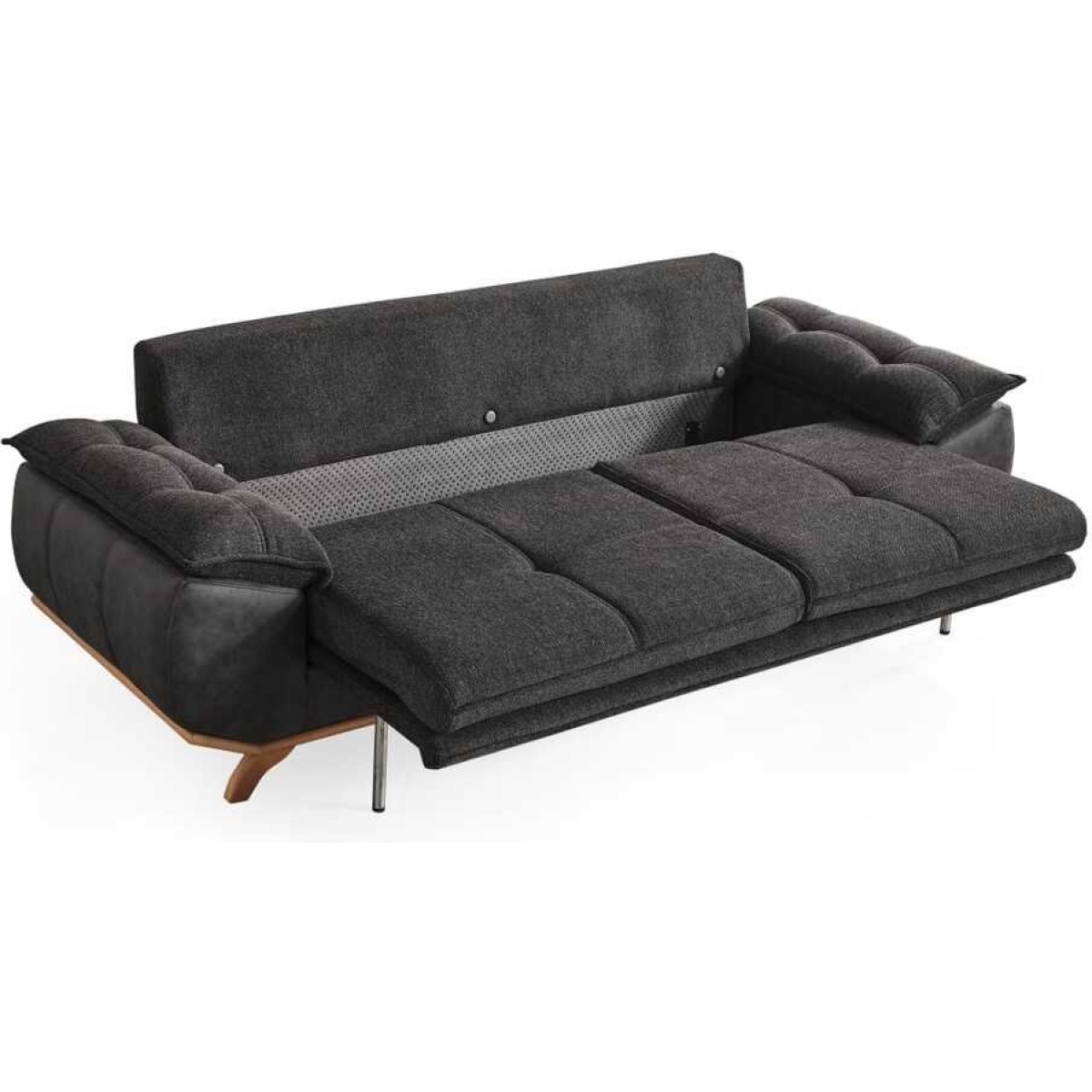Velura Home & Living Azir Yataklı Koltuk & Bazalı Koltuk & Üçlü Kanepe (3'LÜ) - Gri Nubuk Bukle Kumaş - Görsel 7
