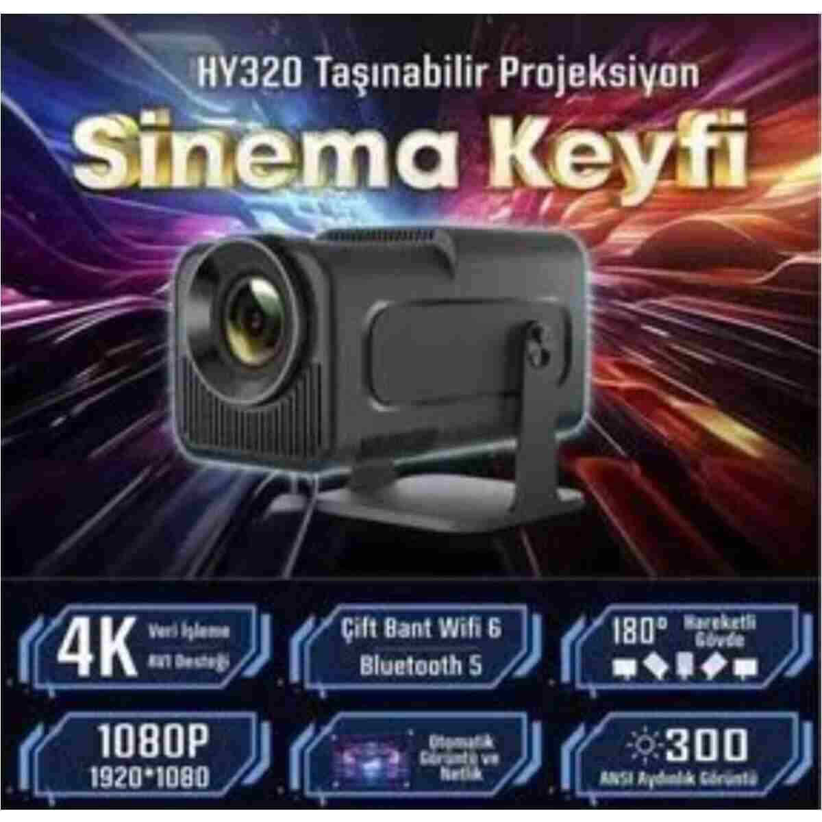 LENSUN Hy320 Mini Siyah Taşınabilir Sinema Projektörü 4k 720p Ev Sineması Bluetooth Android Projeksiyon - Görsel 9