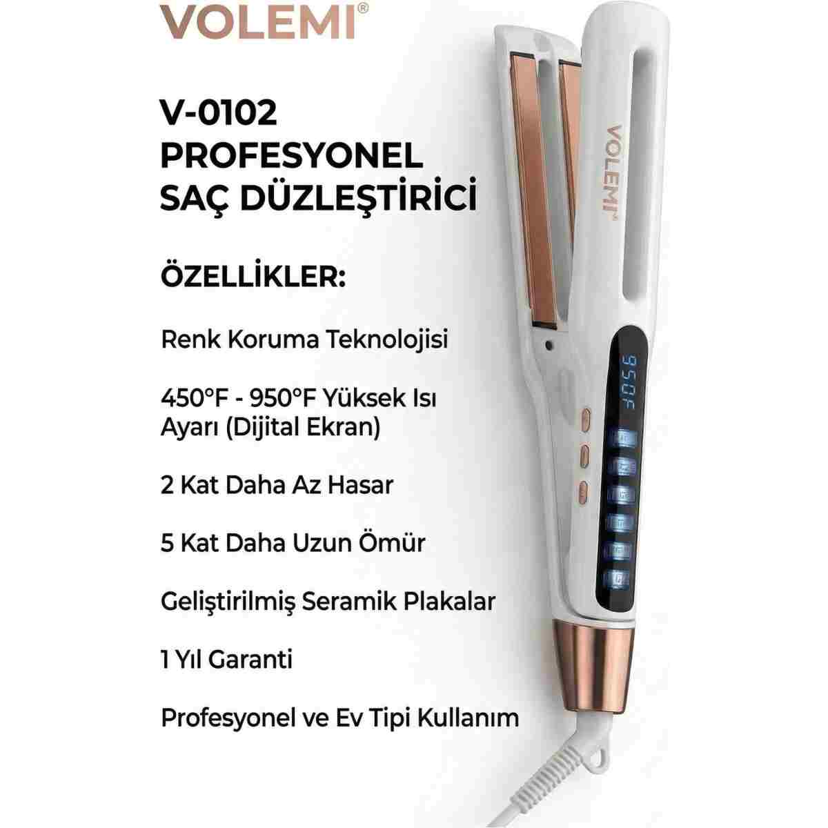 VOLEMİ V-0102 Profesyonel Seramik Çift Plaka Saç Düzleştirici 11 farklı ısı Ayarlı Renk Koruma Teknolojisi - Görsel 7