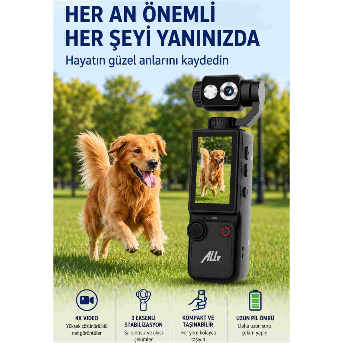 Ally Q8 PocketPro 4K Ultra HD Dijital Aksiyon ve Vlog Kamerası - Görsel 5
