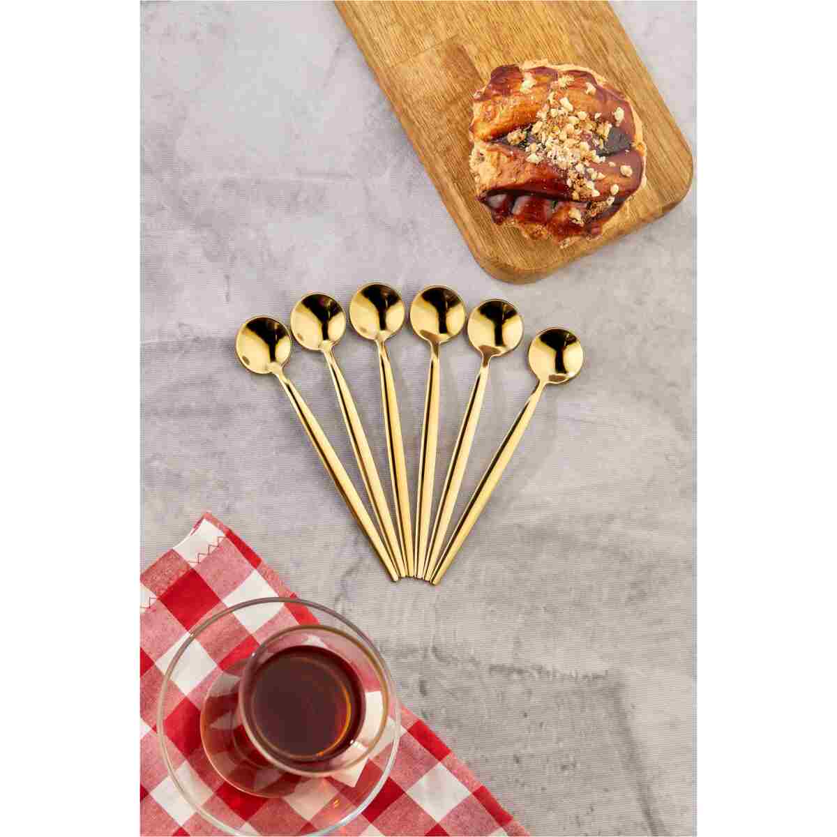 FBZhome 6'lı Lüx Yuvarlak Gold Çay Kaşığı - Kaşık 13 Cm - Görsel 3