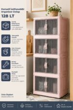 Kitchen Life 4'lü Portatif Istiflenebilir Organizer Mıknatıslı Kapaklı Dolap - Sert Plastik Mutfak Banyo Dolabı - Görsel 6