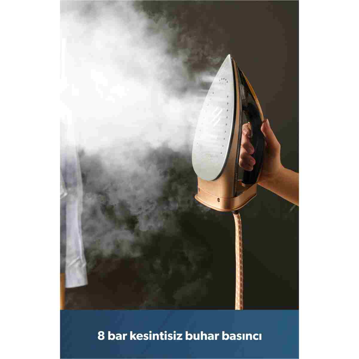 HOMEND Jetsteam 1175H Otomatik Kumaş Tanımalı 8 Bar Buhar Kazanlı Ütü Siyah Gold - Görsel 18