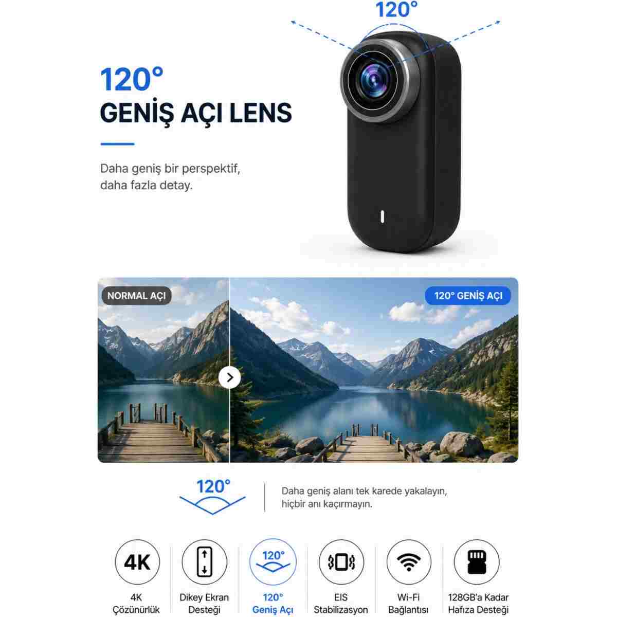 Weskam 4K Ultra HD Mini Aksiyon Kamerası | Taşınabilir, Wi-Fi, Geniş Açı Lens - Görsel 3