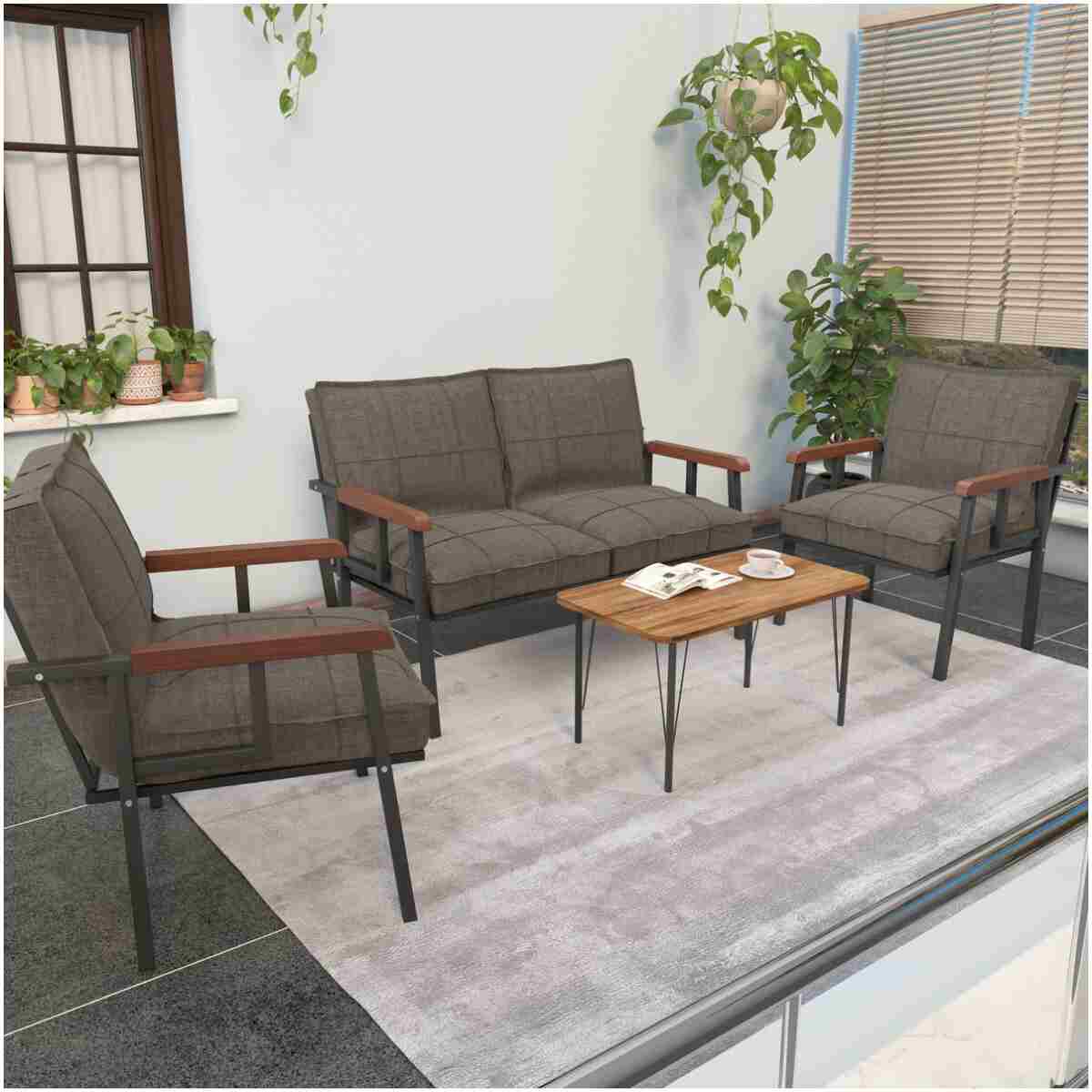 Mygusi " Modern'' Serisi Balkon, Bahçe, Cafe - Metal Kanepe Koltuk Takımı - 2 1 1 Sehpa Hediyeli - Antrasit - Görsel 5