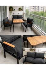 Dekoport Kutay Balkon Takımı, Bahçe Takımı, Çay Seti Koltuk Takımı, Metal Kanepe 2-1-1 50x80 Masalı Antrasit - Görsel 3