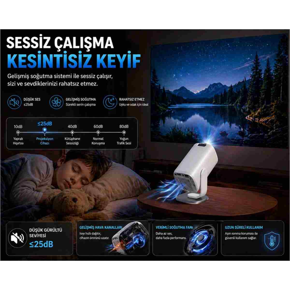 TARÇIN 4K Destekli Yeni Nesil Taşınabilir Akıllı Projektör -Oda Nemlendirici Hediyeli!- WiFi 6 Ultra Hızlı Bağlantı, Sinema Keyfi - Görsel 14