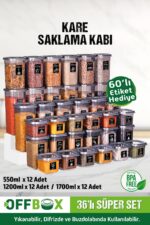 OFFBOX 36 Adet 72 Parça 0,55-1,2-1,7 Litre Kare Erzak Bakliyat Saklama Kabı Seti 40 Etiket Hediyeli - Görsel 9
