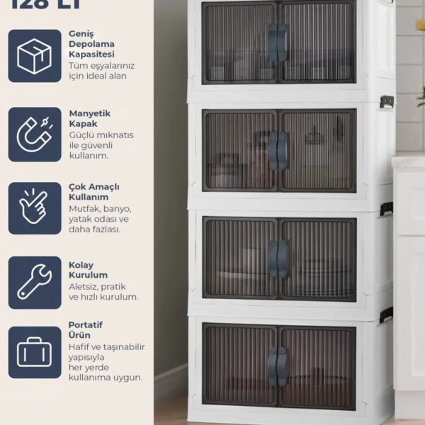 Kitchen Life 4'lü Portatif Istiflenebilir Organizer Mıknatıslı Kapaklı Dolap - Sert Plastik Mutfak Banyo Dolabı