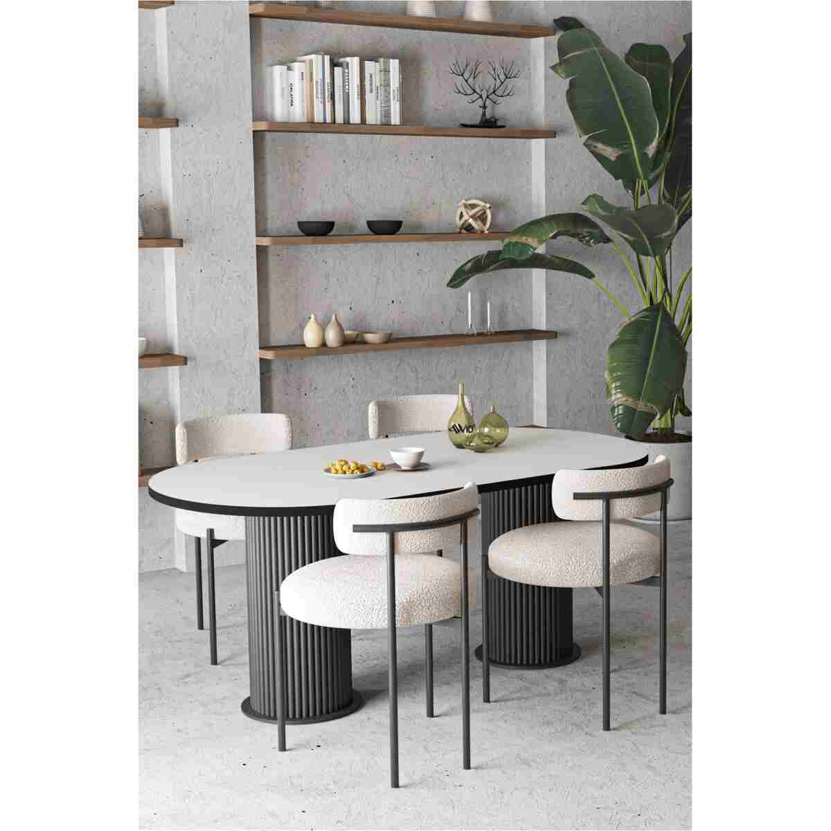 AVVİO Olivya Teddy Sandalye Bohem Lake Mdf Ayak 80x160 Yemek Masası Mutfak Masası Masa Sandalye Takımı - Görsel 5