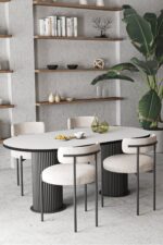 AVVİO Olivya Teddy Sandalye Bohem Lake Mdf Ayak 80x160 Yemek Masası Mutfak Masası Masa Sandalye Takımı - Görsel 5