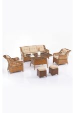Evdemo Eren Rattan Puflu Bahçe Balkon Takımı 3+1+1 Kahve - Görsel 2