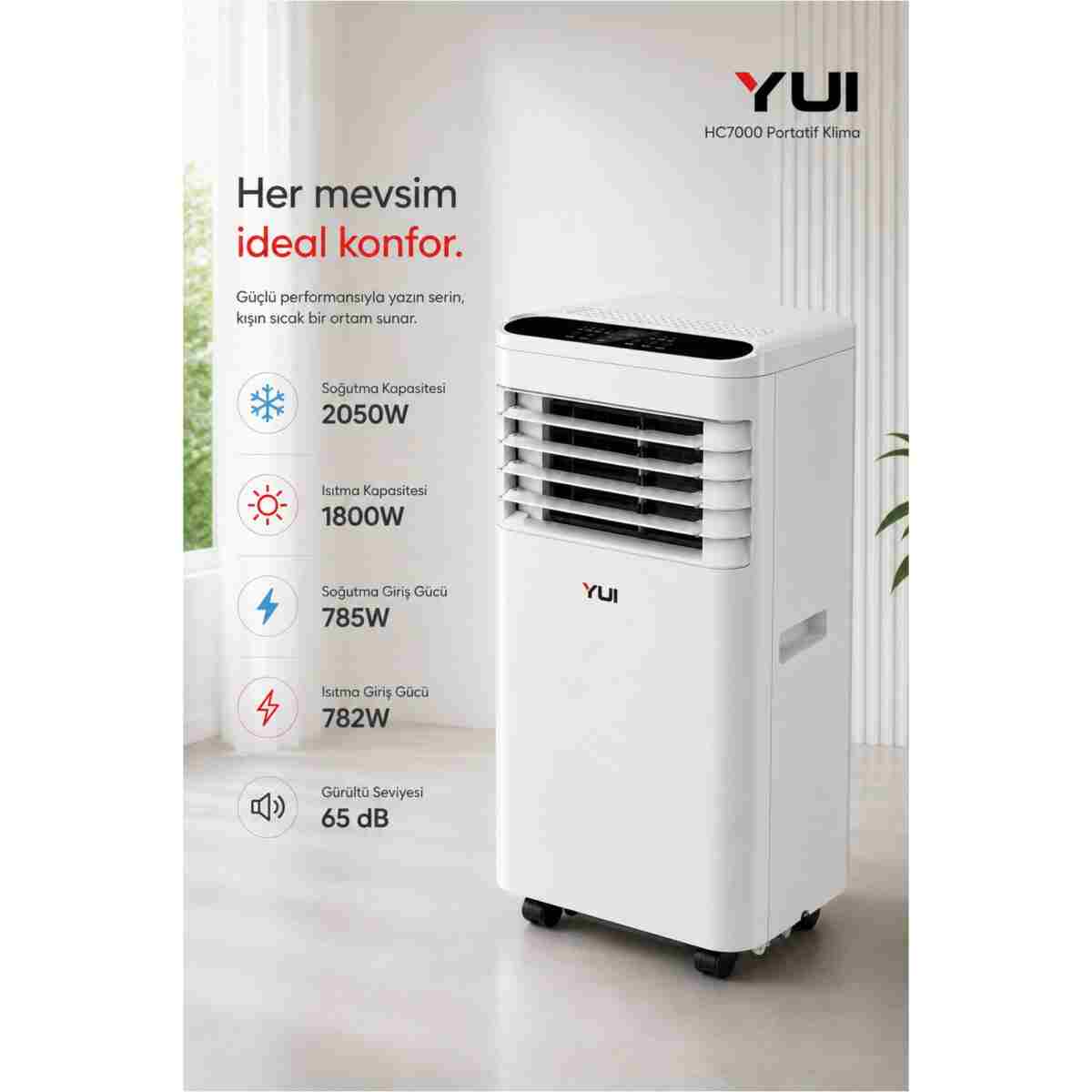 Yui HC7000 7000 BTU Soğutmalı & 6140 BTU Isıtma Portatif Klima (Uzaktan Kumandalı) - Görsel 5