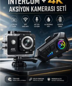 NEFFO Motorcu Seti 4K Aksiyon Kamerası + Intercom V10 – Motorcu interkom Sürüş İletişim Ve Çekim Seti - Görsel 2