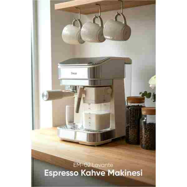 Fressi Espresso Latte Cappuccino Kahve Makinesi Otomatik Süt Tanklı 20bar Basınçlı Lavante Krem