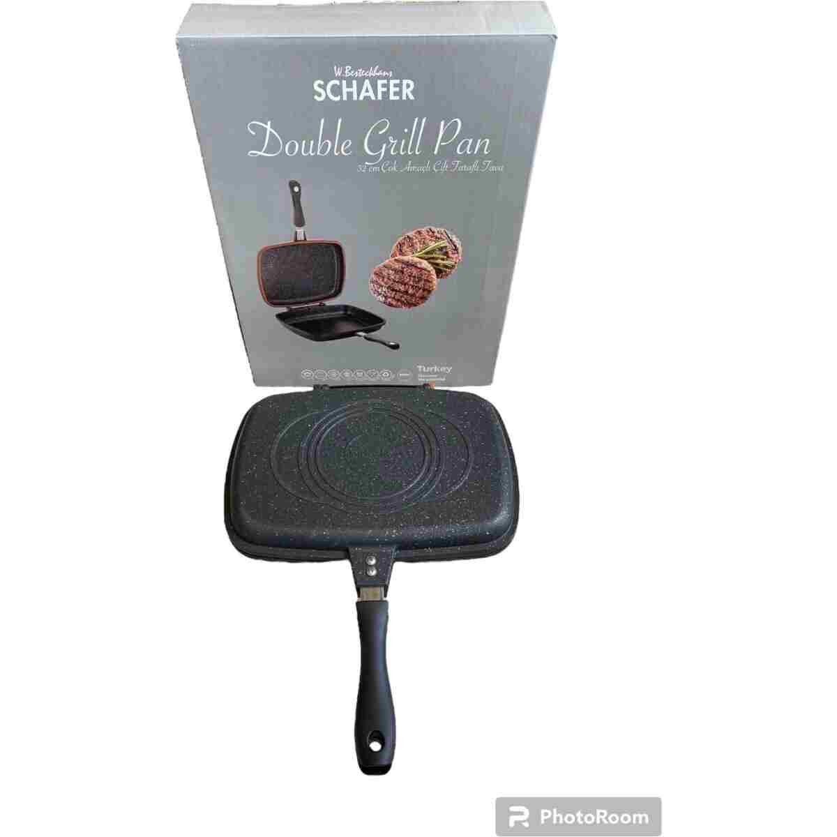 Schafer Double Grill Pan 34 Cm Çift Taraflı Tava - Ayrılabilen Ikiz Balık Tavası Buharda Tavuk - Görsel 2