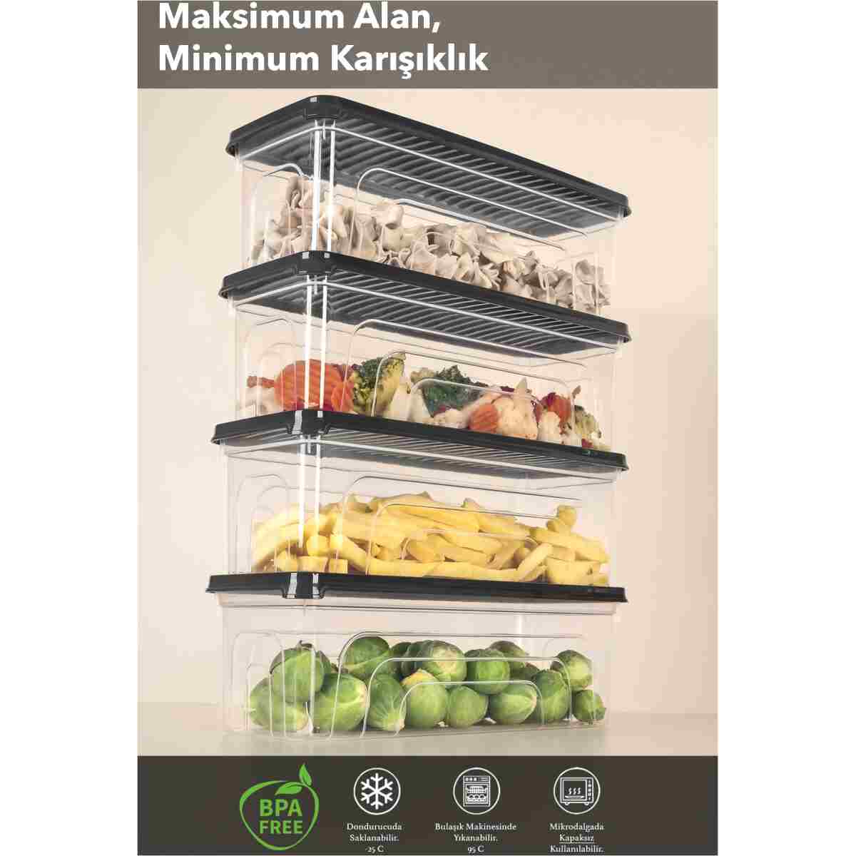 Meleni Home 4'lü Buzdolabı Düzenleyici Saklama Kabı - Derin Mikrodalga Difrize Uygun Buzluk Kabı 4x2500ml - Görsel 7