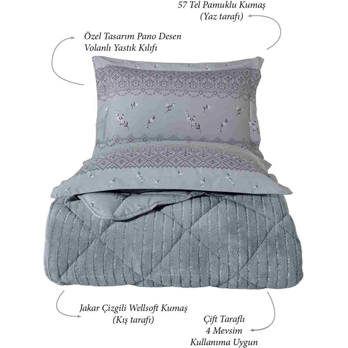 Otelonia Striped Jakarlı Wellsoft Çift Kişilik Uyku Seti Lastikli Çarşaflı 4 Parça - Görsel 13