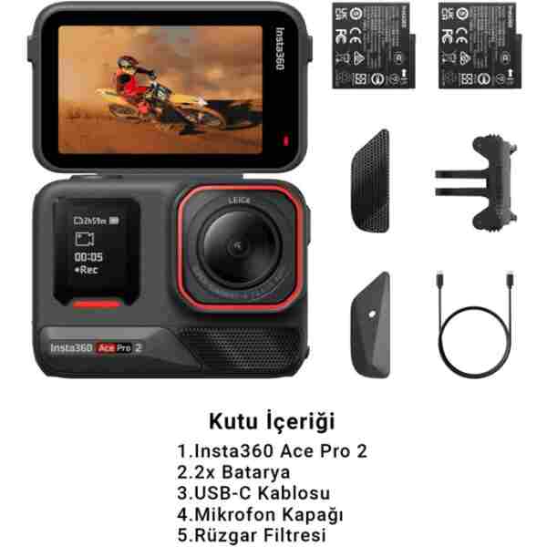 Insta360 Ace Pro 2 8K Aksiyon Kamerası Çift Batarya Kiti – Leica Lens, 2x Batarya, Aktif HDR, FlowState