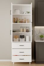 AEKA AE-3020 Irmak Beyaz 4 Kapaklı Çok Amaçlı Dolap 3 Çekmeceli Raflı Mutfak Kiler Banyo 195x63x35 Çok Amaçlı Dolap - Görsel 4