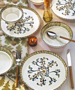 NESS HOME 18 Parça 6 Kişilik Barok Bahar New Bone Porselen Yemek Takımı - Çorba Servis Yemek Tabağı Seti