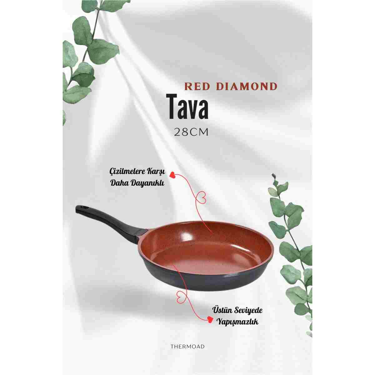 ThermoAD | Tava Seti | 3 Parça | 20cm-24cm-28cm | Red Diamond - Görsel 7