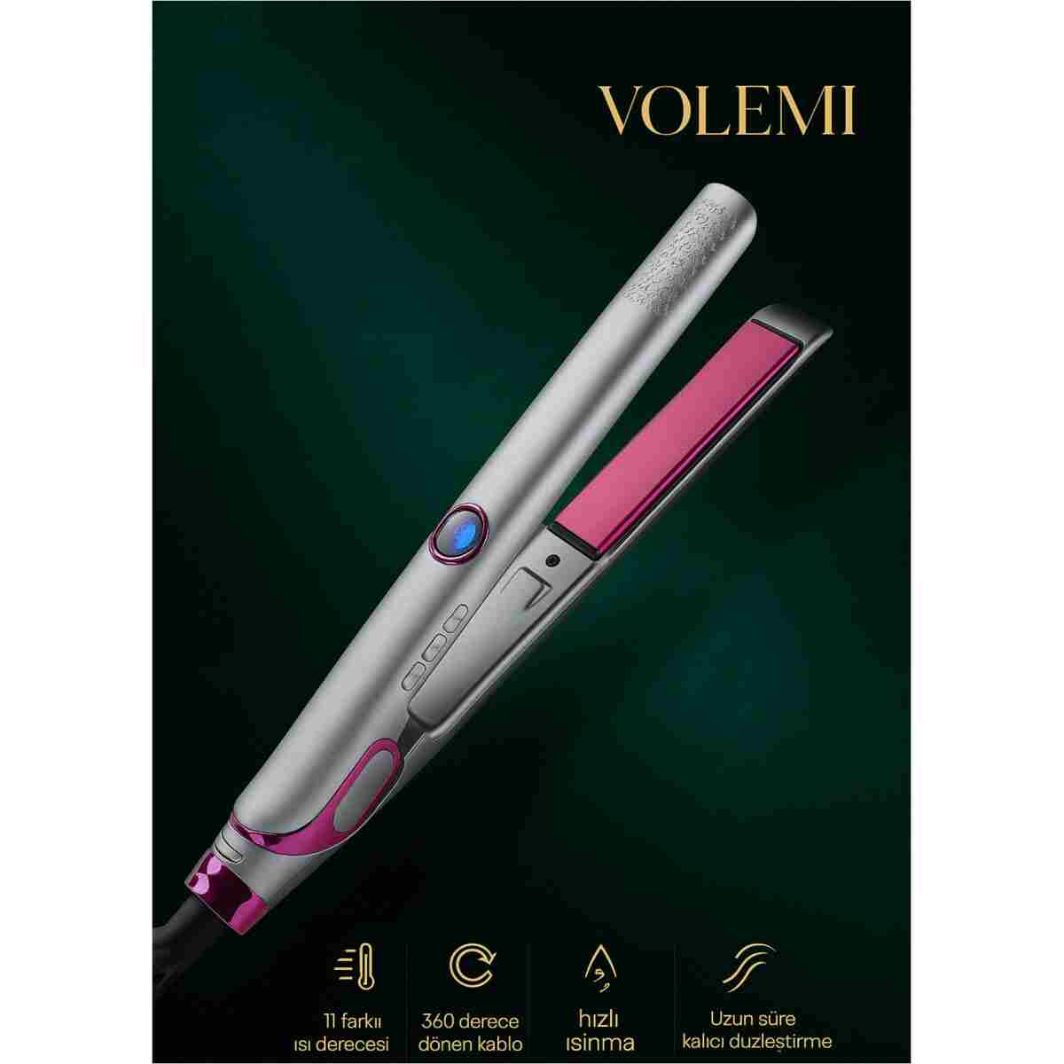VOLEMİ Vm-004 Profesyonel Seramik Dar Plakalı Saç Düzleştirici Hızlı Isınma Dijital LED Ekran - Görsel 8