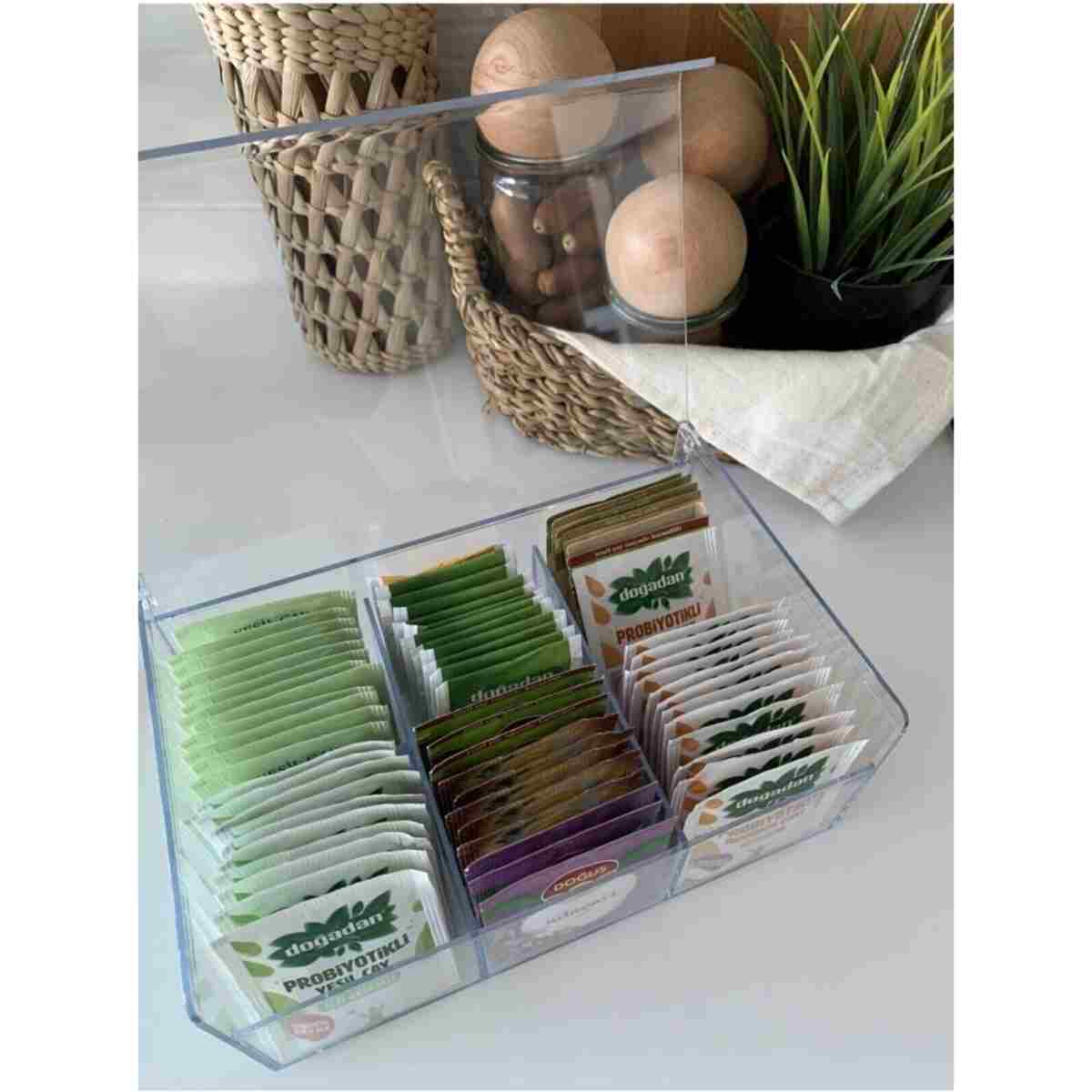 Kitchen Store Çay Kutusu 6 Bölmeli Kapaklı Poşet Bitki Çayı Saklama Kabı - Görsel 11