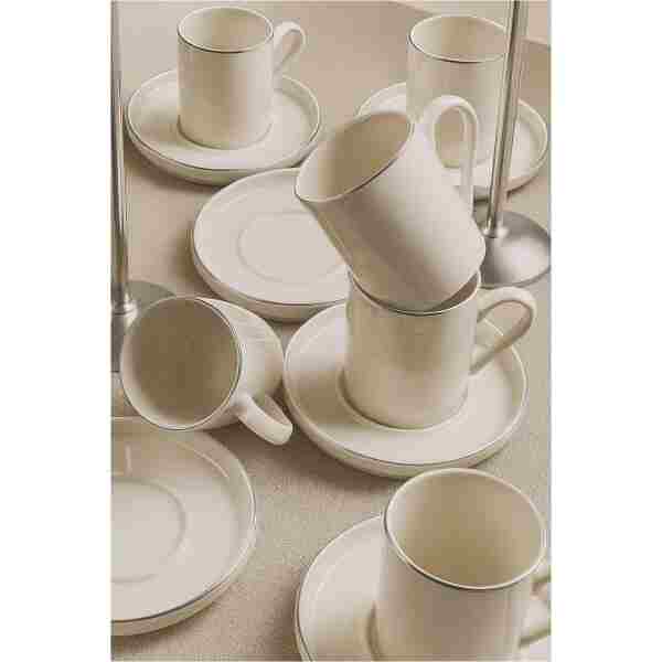 Kitchen Life 12 Parça 6 Kişilik Stackable Platin Gümüş Yaldızlı Kahve Fincan Takımı - Kahve Fincanı Seti 100ml