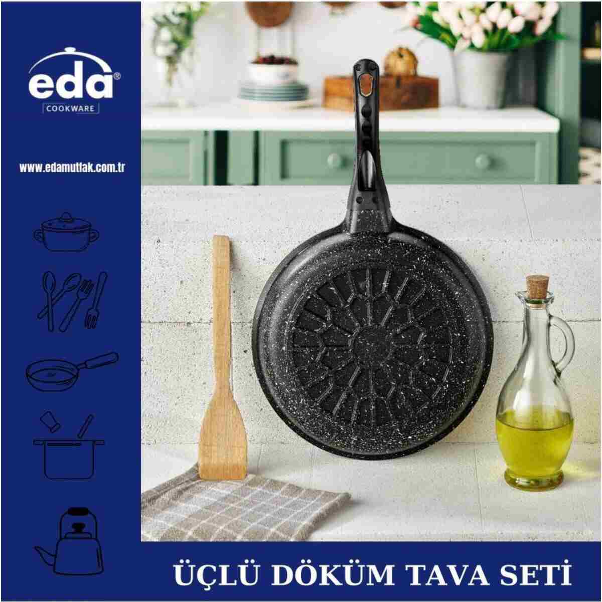 Eda Granit Döküm 3'lü Tava Seti Gri 20-24-28 Cm - Görsel 6