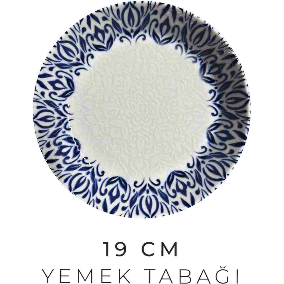 Kitchen Life 24 Parça 6 Kişilik Lale Lacivert Kenarlı New Bone Porselen Yemek Takımı - Çorba Servis Yemek Tabak - Görsel 9