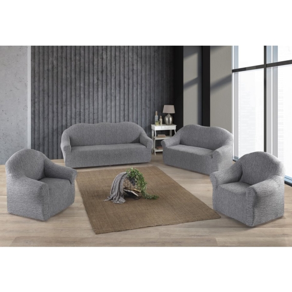 Gerbera Home Collection Gerbera Jakarlı Ağaç Kabuğu Koltuk Örtüsü Takımı 3 2 1 1 Gri