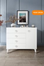 mapahomeliving Simple 4 Çekmeceli 1 Kapaklı Modern Şifonyer Ekru Ceviz - Görsel 7