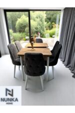 NUNKA HOME Şato Serisi Mutfak ve Salon Yemek Masası Takımı Krem +6 Sandalyeli Ceviz Renk Masalı - Görsel 5