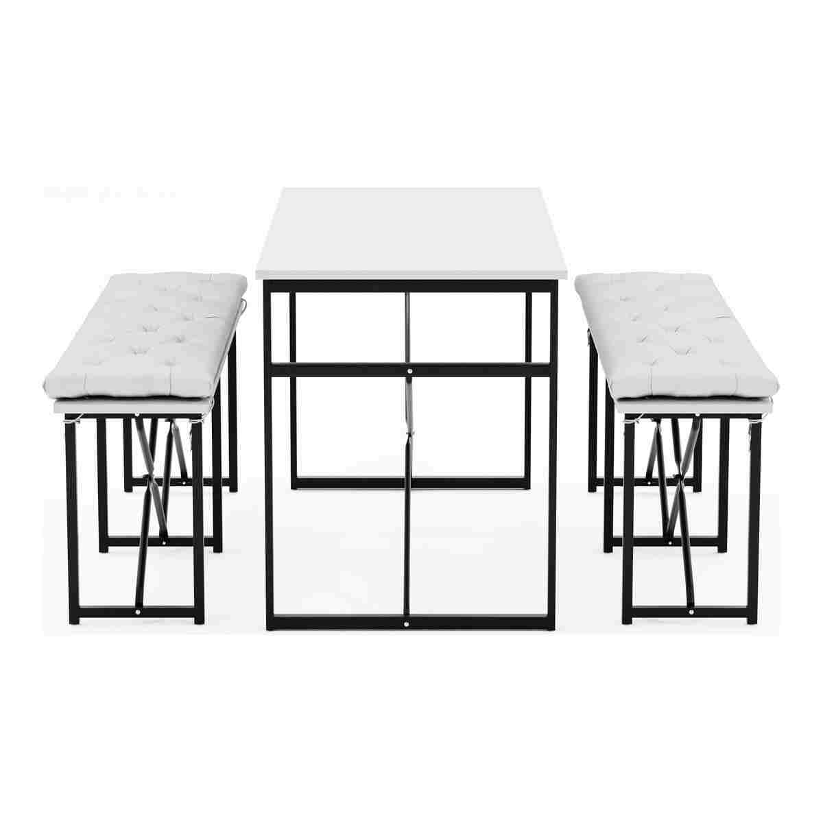 eportatif Masa Takımı Minderli Bench Bank Masa Seti 120x60 Masa Mutfak Masası Yemek Masası Beyaz 1555 - Görsel 10