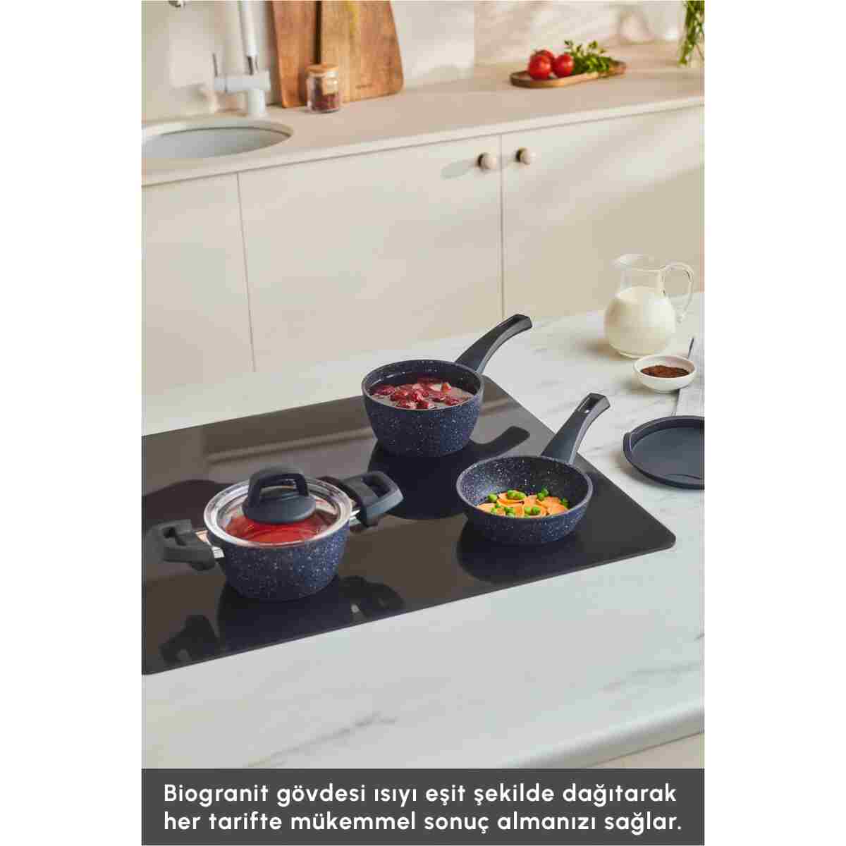 Karaca Bio Granit Blue Stone Mini 5 Parça Tencere ve Tava Seti - Görsel 13