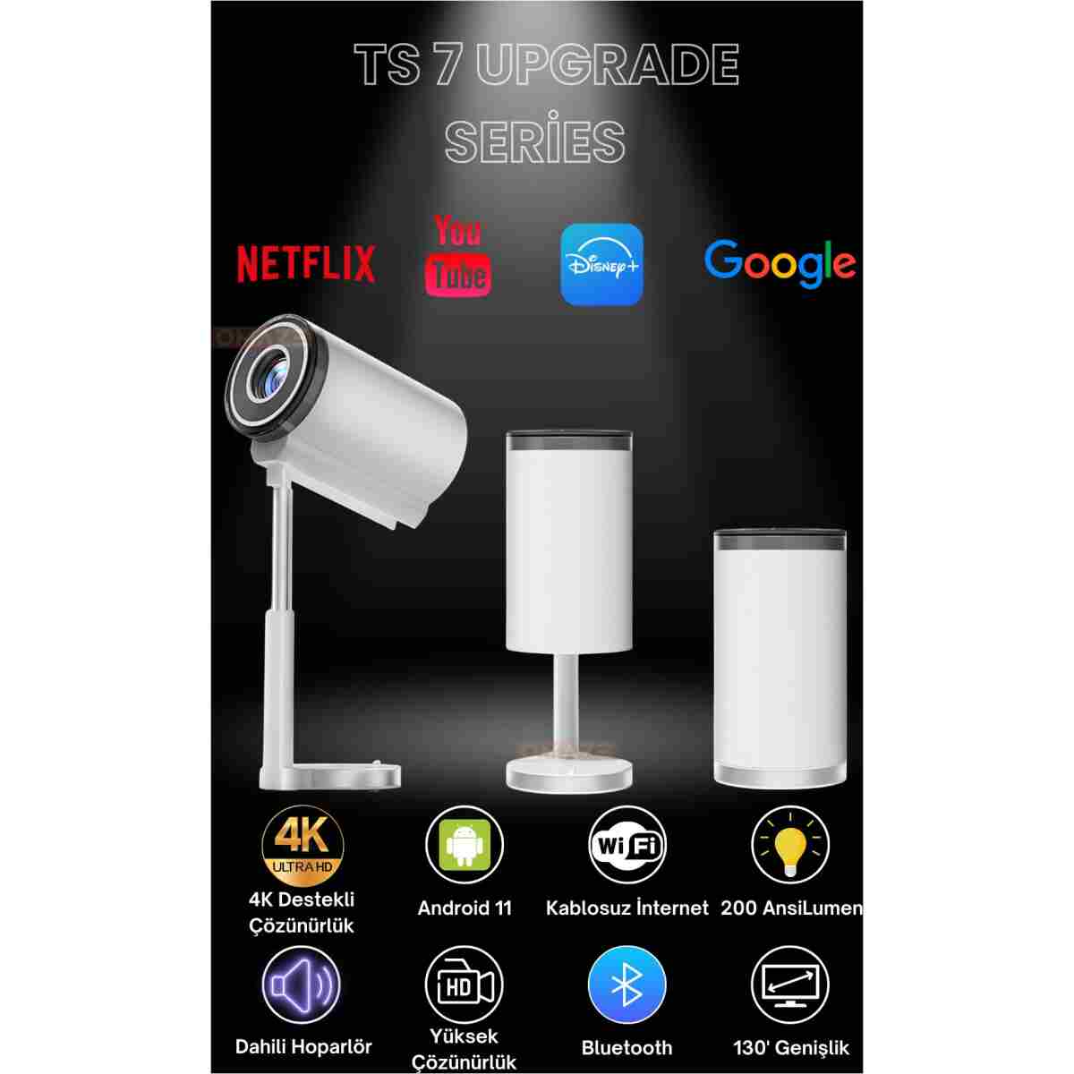 Omaze Taşınabilir Android Sinema Projeksiyon Wifi Destekli En Güncel Sürüm Akıllı Projektör Beyaz 720p - Görsel 9