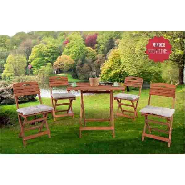 BarışAhşap Barış Ahşap Bahçe Balkon Mutfak 5’li Bistro Seti Minderli