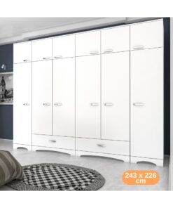 Rani Mobilya Rani Ba133 Geniş Gardırop Elbise Dolabı 12 Kapaklı 2 Çekmeceli 16 Raflı 2 Askılı Beyaz