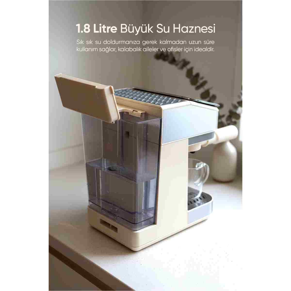 Fressi Espresso Latte Cappuccino Kahve Makinesi Otomatik Süt Tanklı 20bar Basınçlı Lavante Krem - Görsel 13