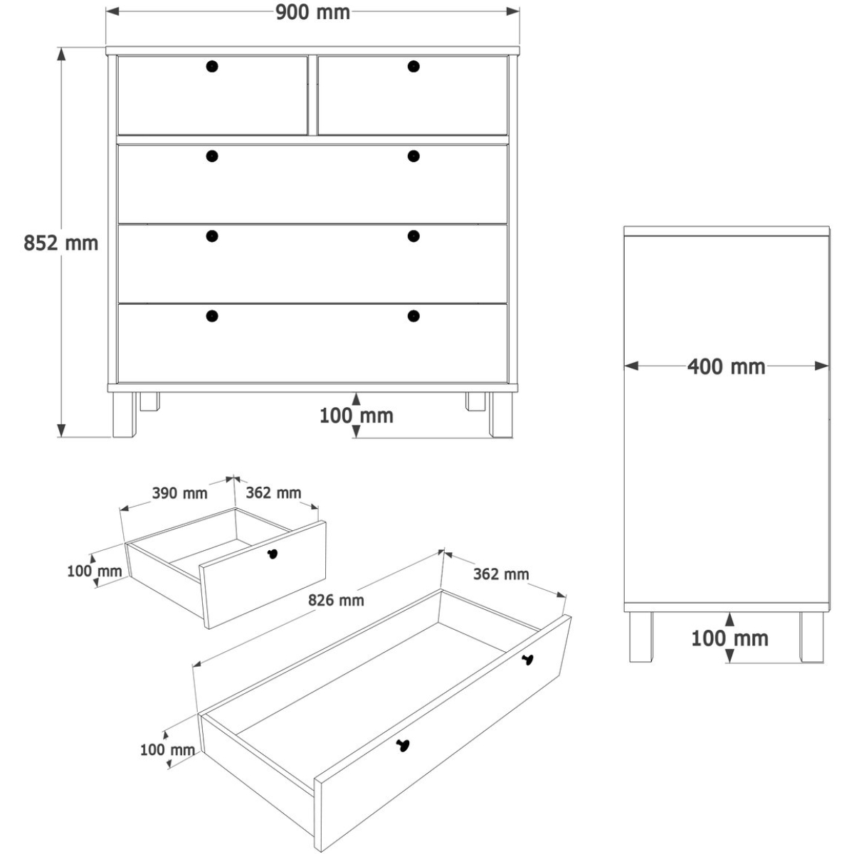 Yurudesign Nord Şifonyer 5 Çekmece Ahşap Ayaklı Sepet-Beyaz ND3-SW - Görsel 6